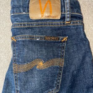 Nudie Jeans Men's Dark Blue Denim with Tan Accents